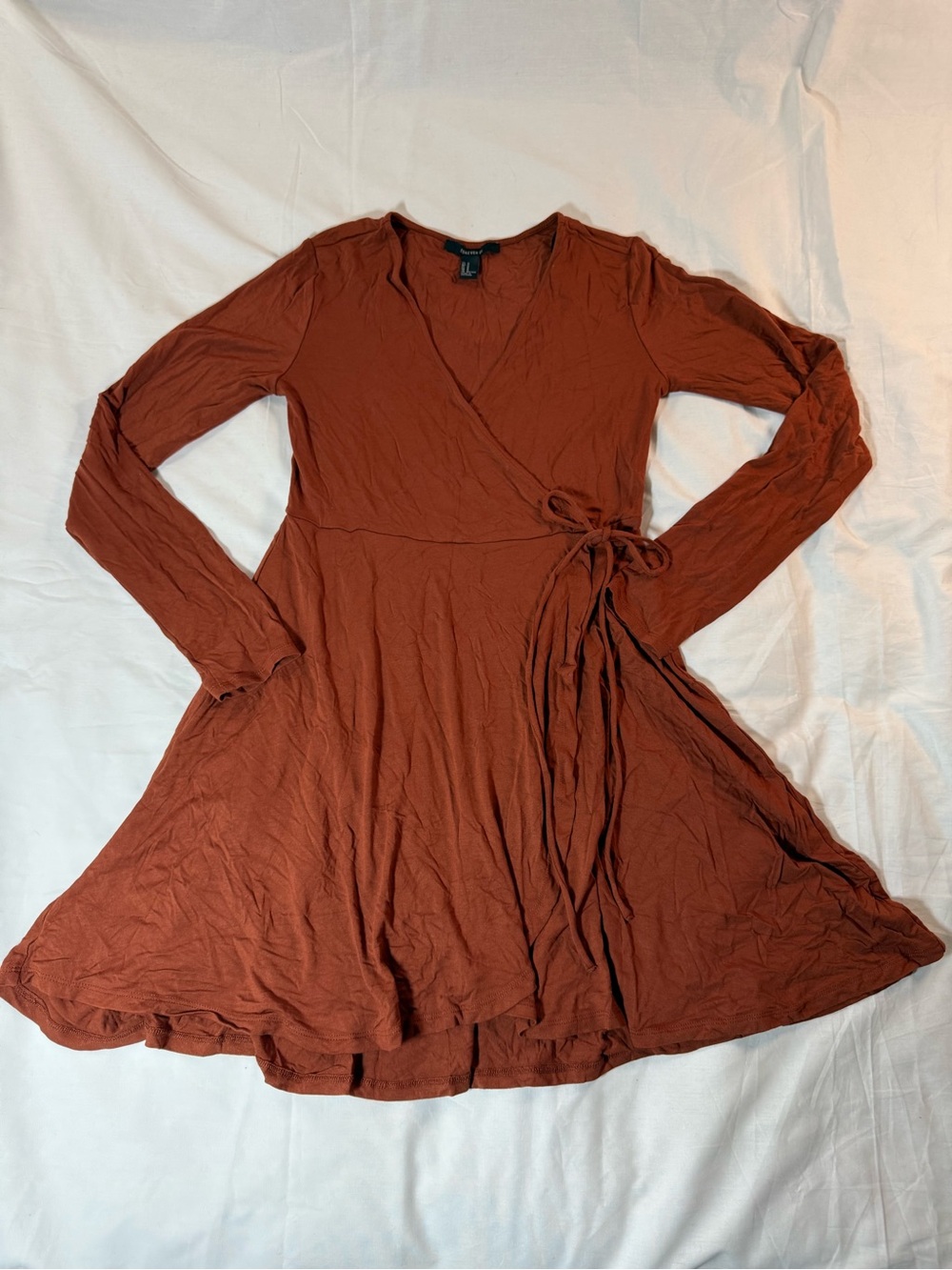 Forever 21 Rust Long Sleeve Faux Wrap Dress